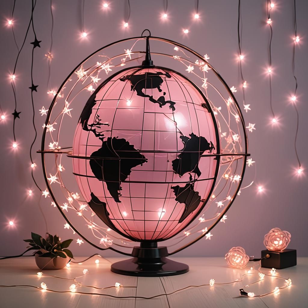 Vintage Pink Globe TV with Star Lights