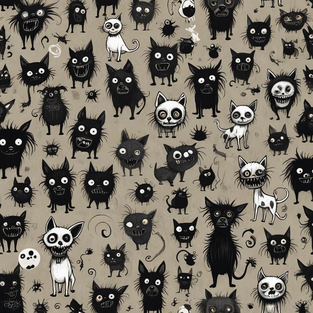Tim Burton Style Creepy Dog-Monster-Cat