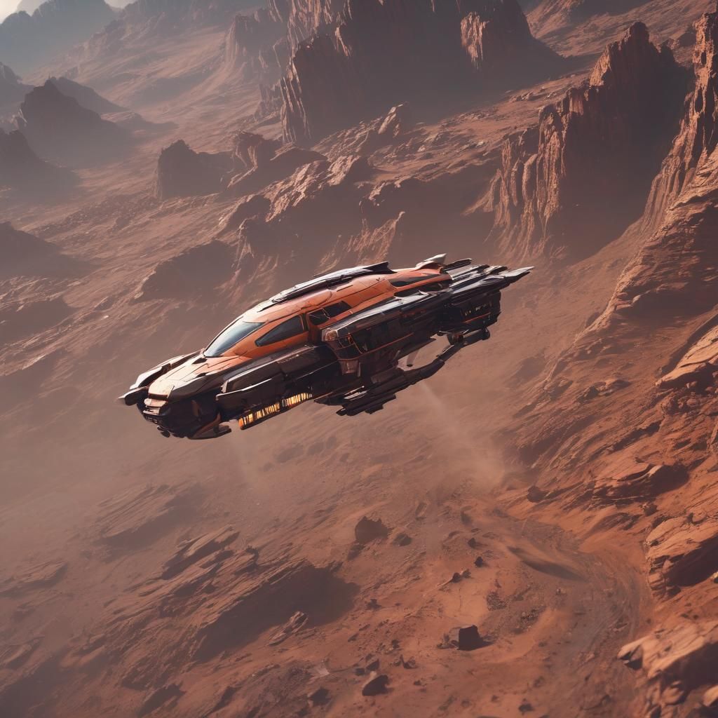 Futuristic Flying Car on Mars: Detailed Matte Painting