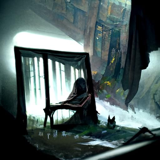 Sinister Reading Nook in Dark Fantasy Style