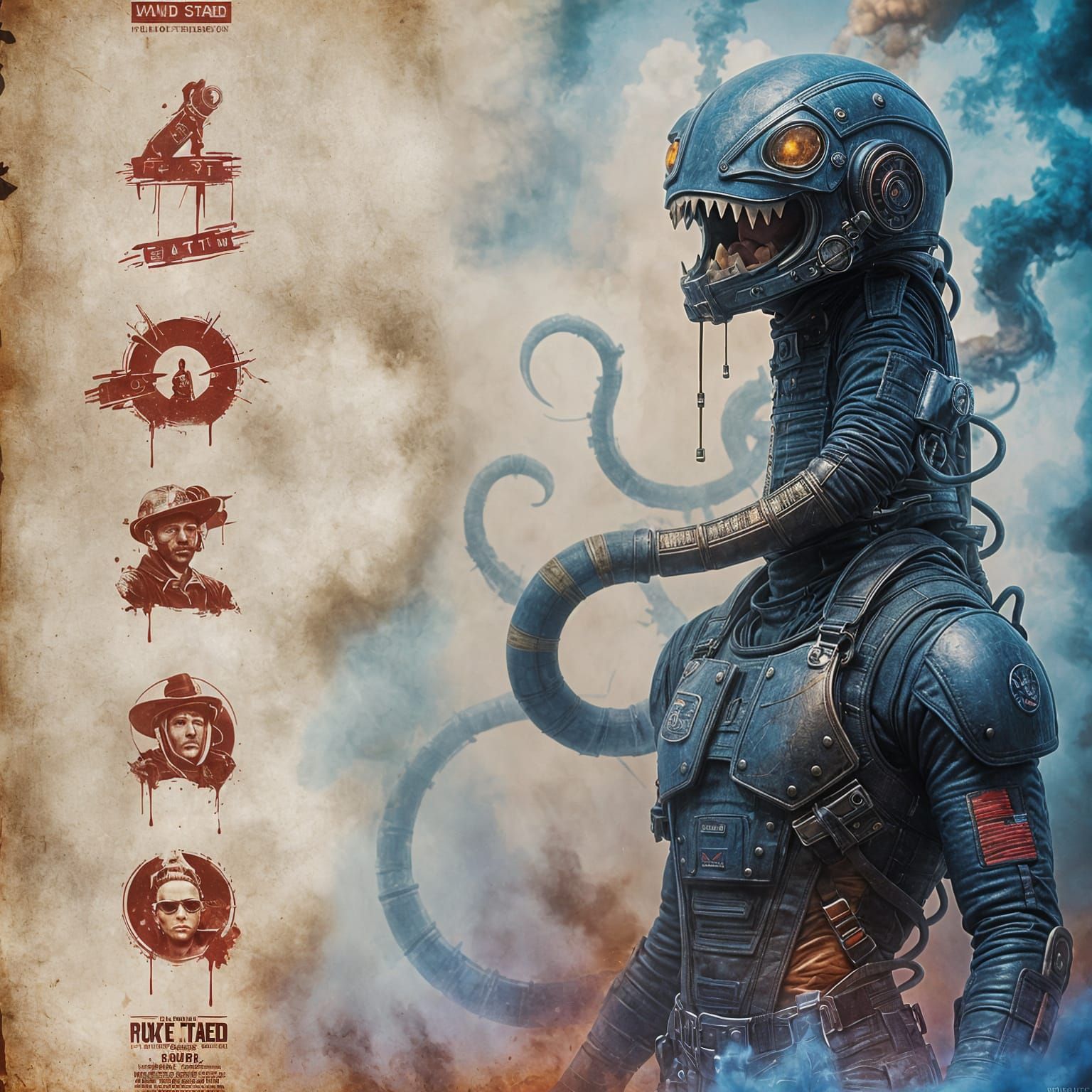 Spacepunk Wanted Poster with Cyborg Cobra in Nebula