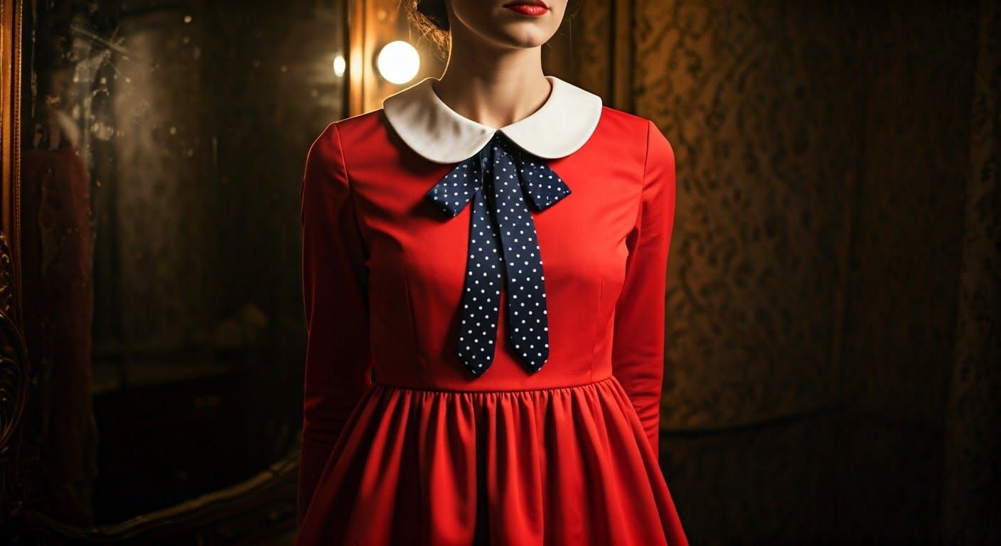 Elegant Woman in Red Dress in Moody Dressing Room
