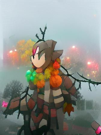 foggy festive ally with fall trees