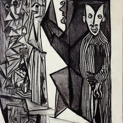 Vampire Confronts Art Critic: Renaissance Cubist Fusion