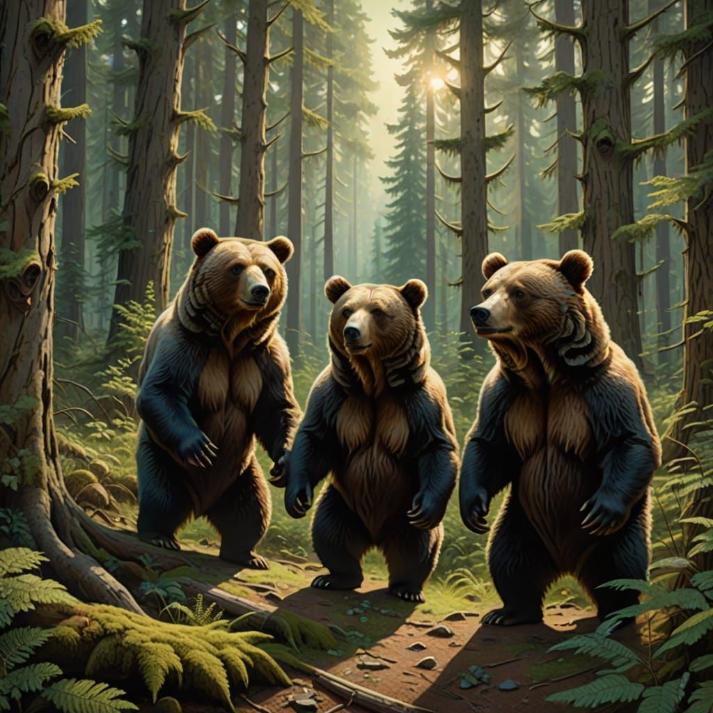 Bears in Realistic Forest with Fractal Details