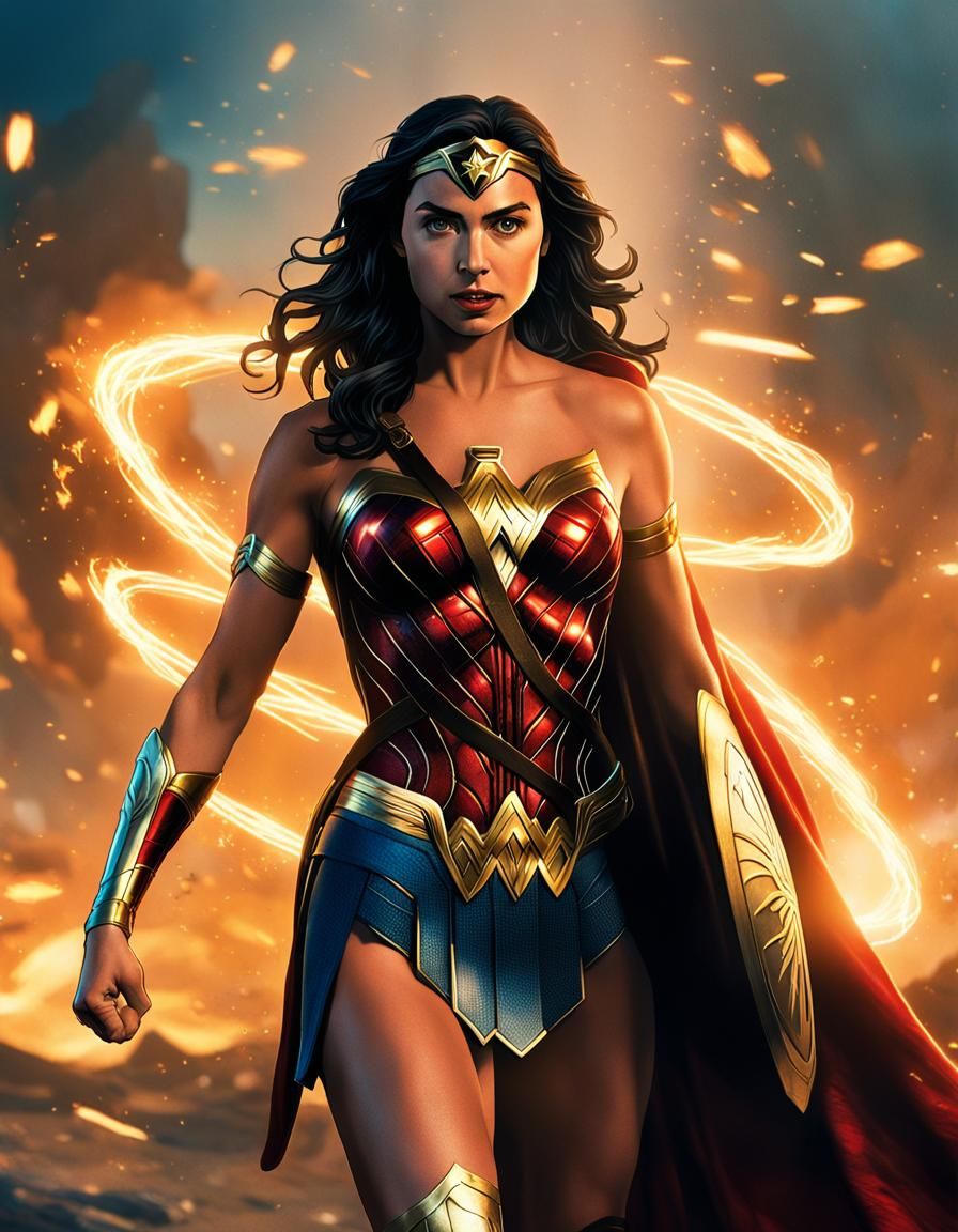 Wonder Woman in Action Pose, Comic Book Art