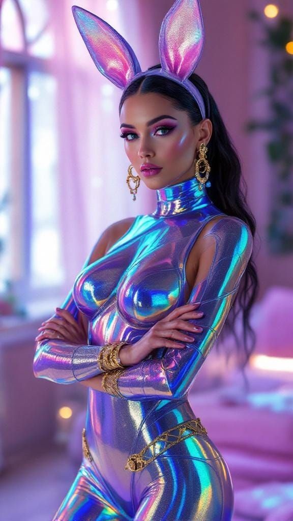 Mythpunk Goddess in Holographic Latex Portrait