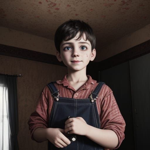 Unsettling Surrealist Portrait of a Child with a Creepy Doll