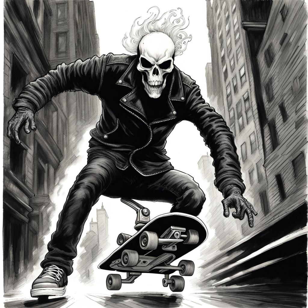 Ghost Rider Skates Through New York, Monochromatic Art