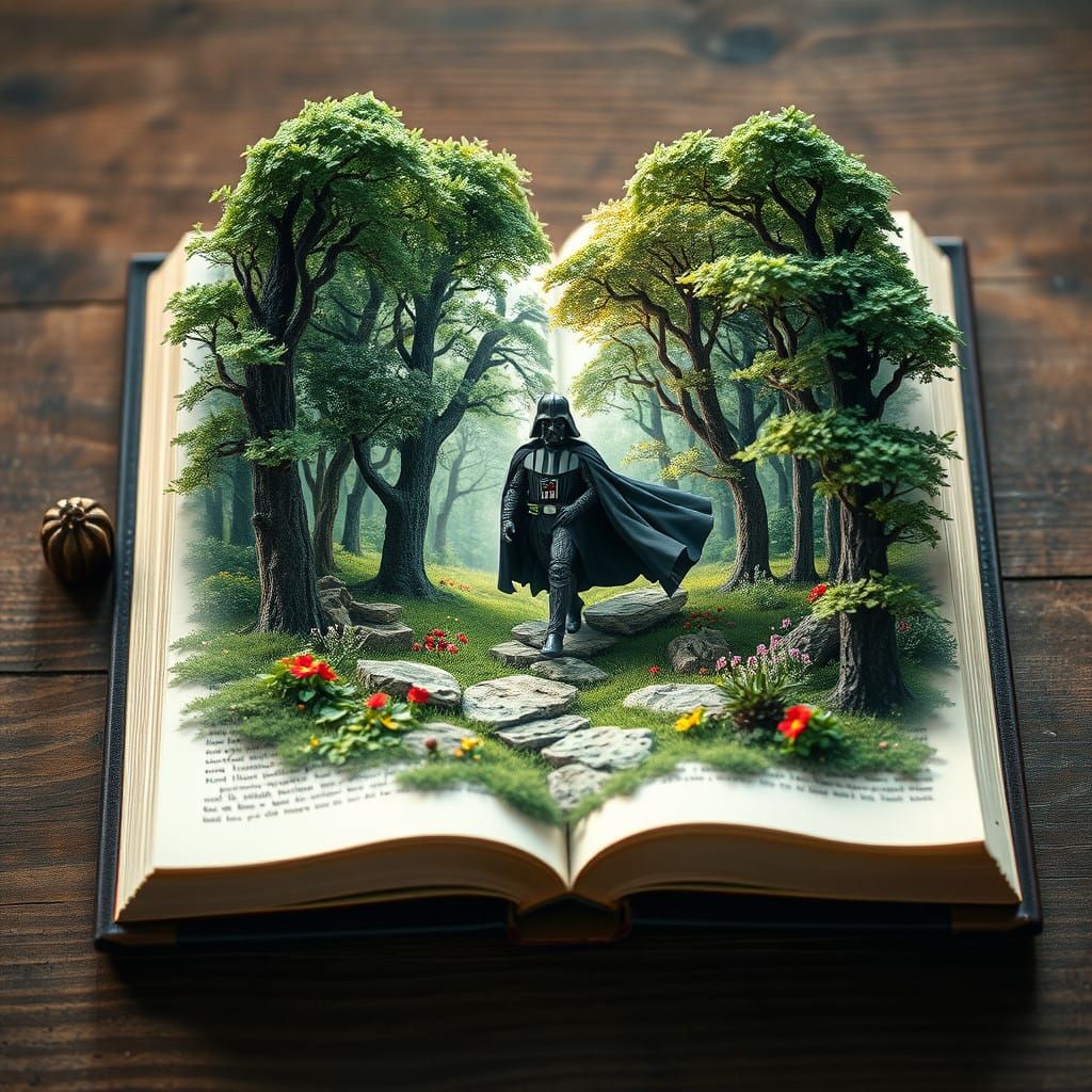 Miniature Fantasy Landscape in an Antique Book