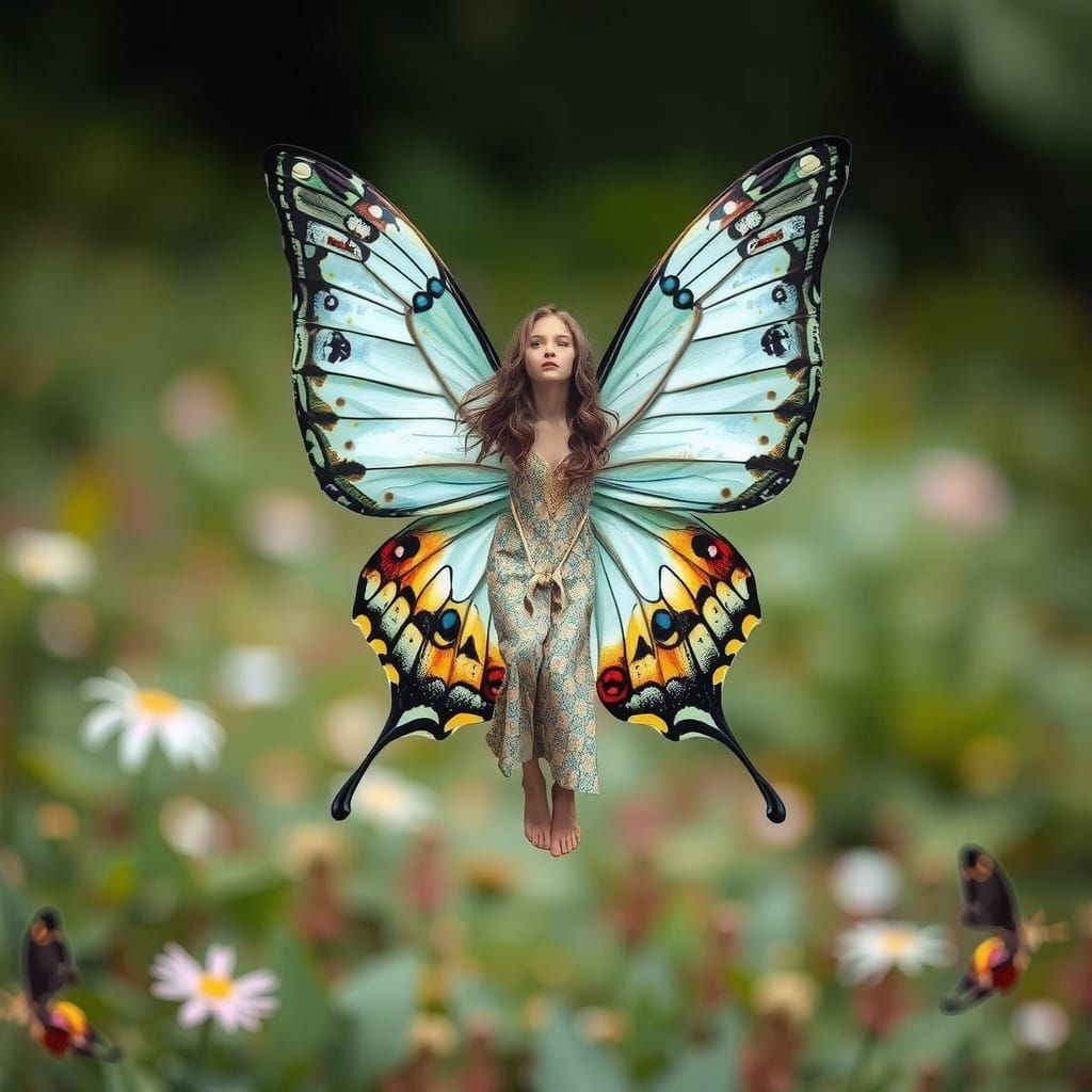 Surreal Fairy with Delicate Wings, Captured in Realistic Pho...