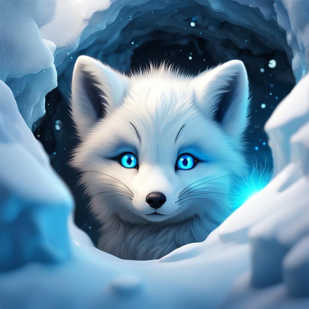Cute Arctic Fox Cub in Snow Cave