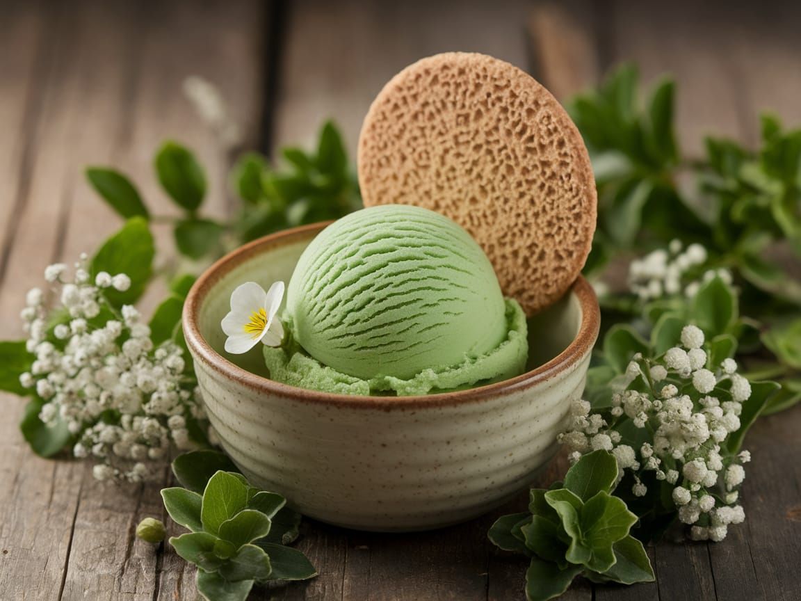 Vintage Green Ice Cream Scene in a Rustic Setting