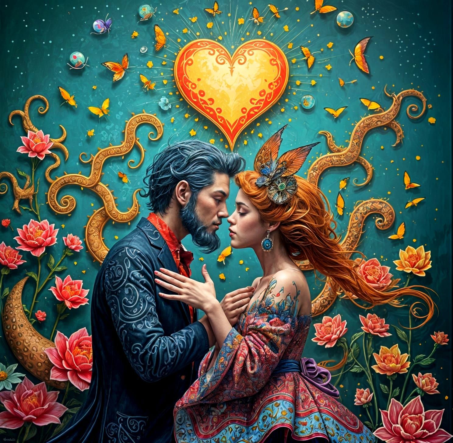 Ethereal Lovers in Vibrant, Maximalist Studio Setting