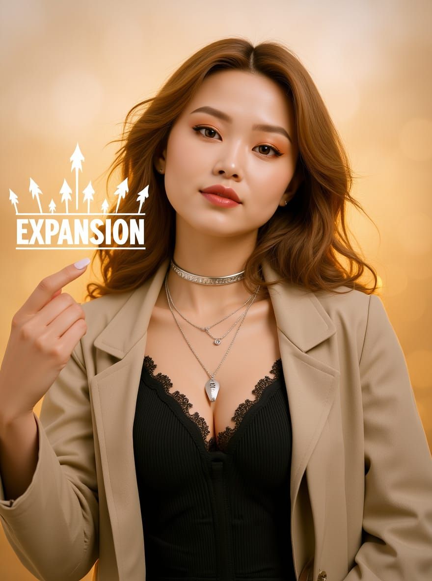 Ethereal Woman Portrait with Glowing 'EXPANSION' Text