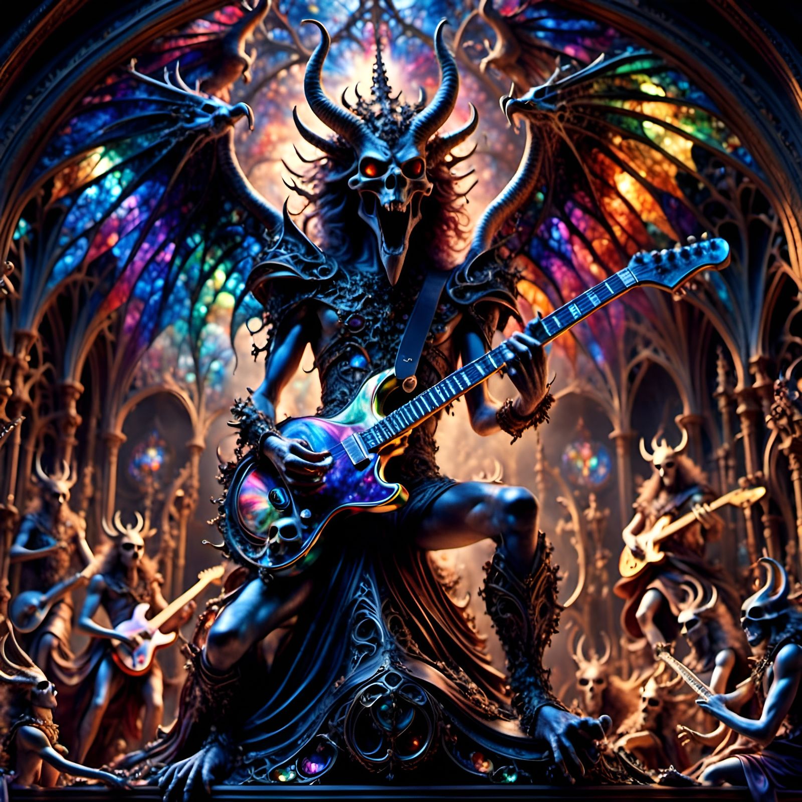Satan Shreds Guitar in Iridescent Metal Band
