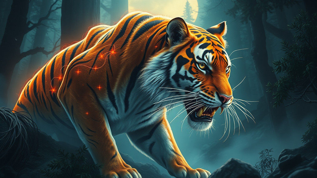 Ethereal Tiger in Mystical Moonlit Forest
