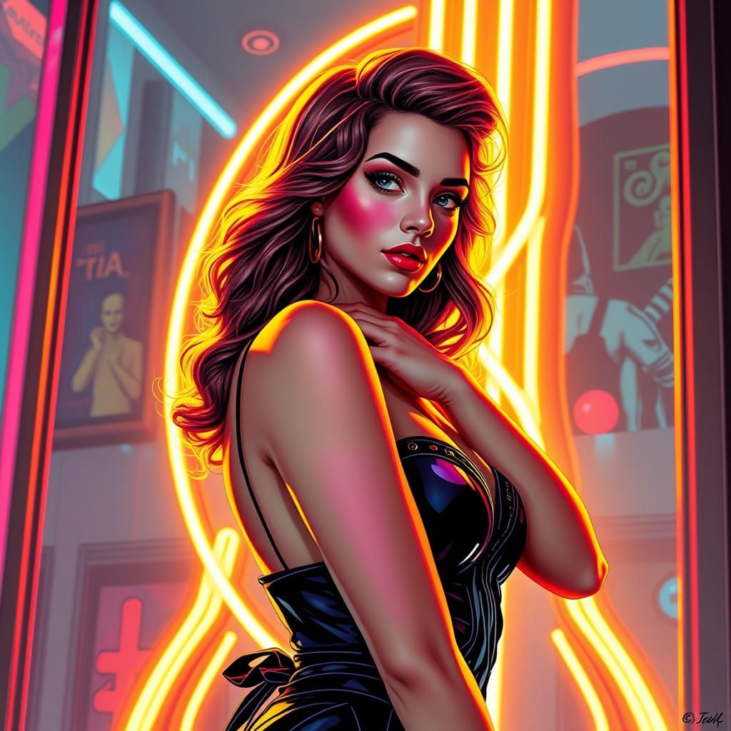 Woman's Portrait in Art Nouveau Cyberpunk Style