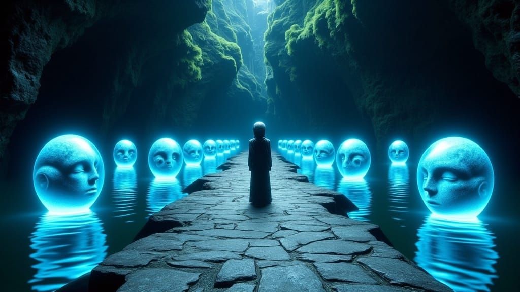 Ethereal Cave of Mystic Orbs and Ancient Wisdom