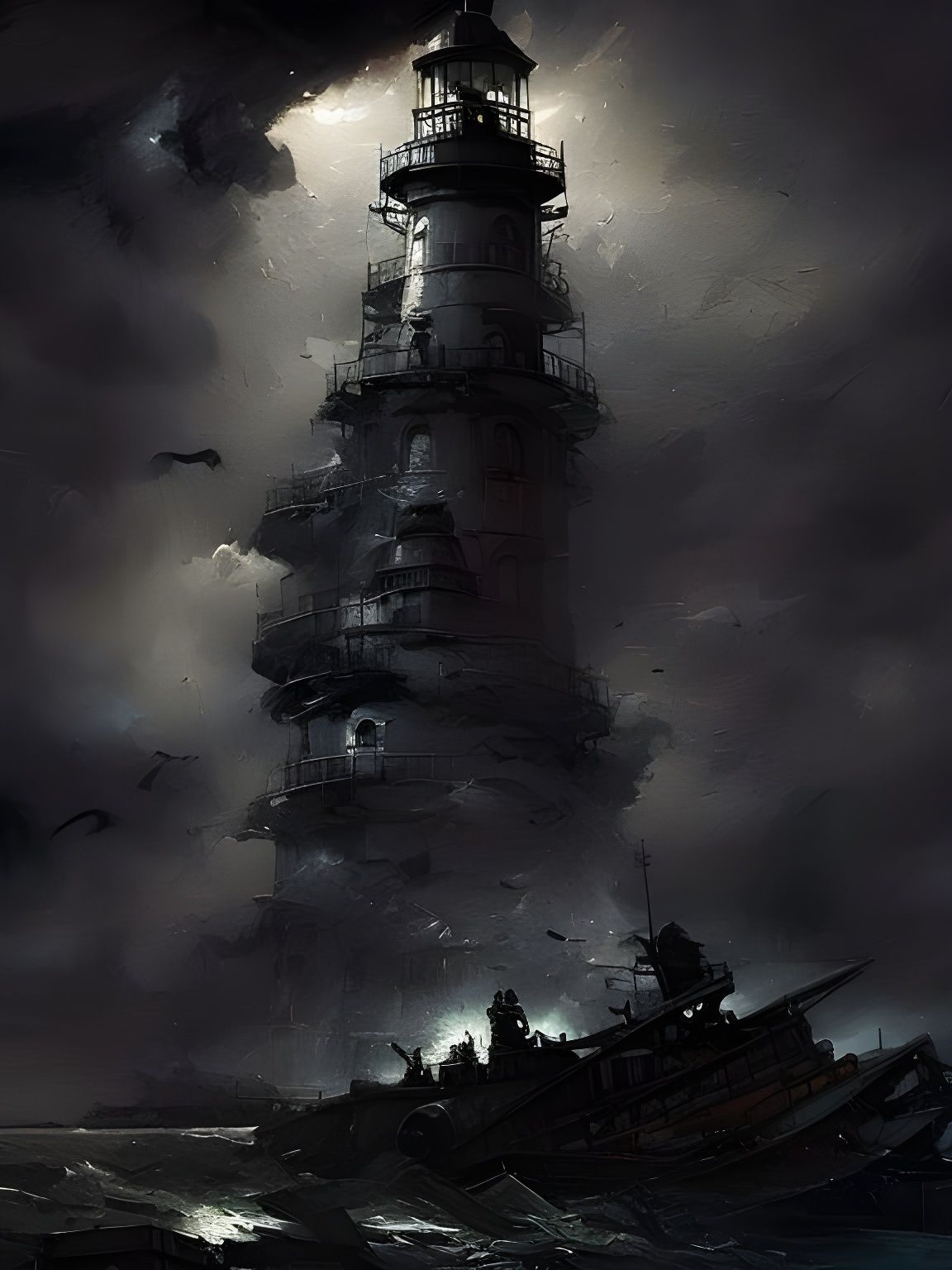 Tornado Engulfs Ruined Lighthouse: Sinister Night