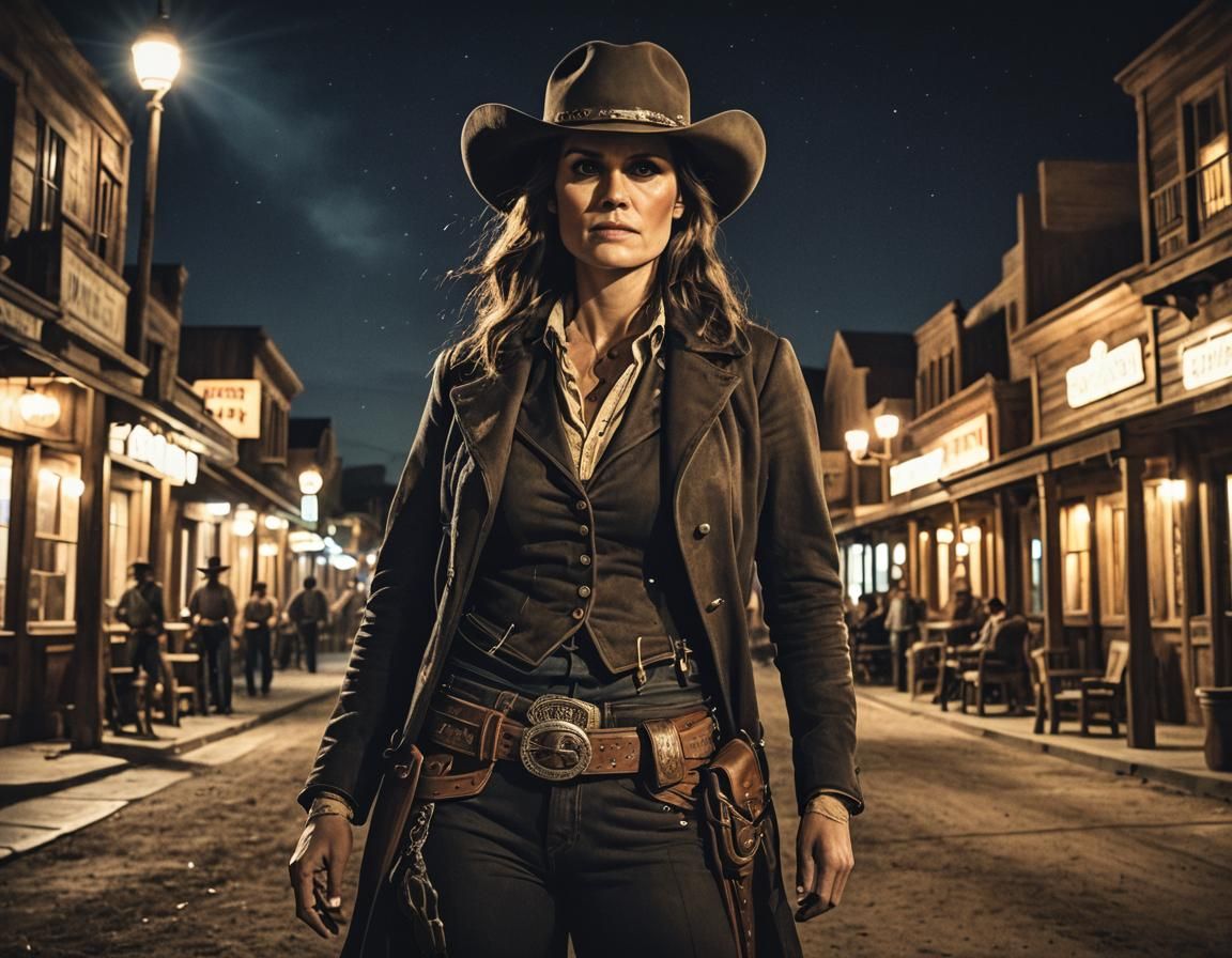 Beautiful Gunslinger in an Old Western Town