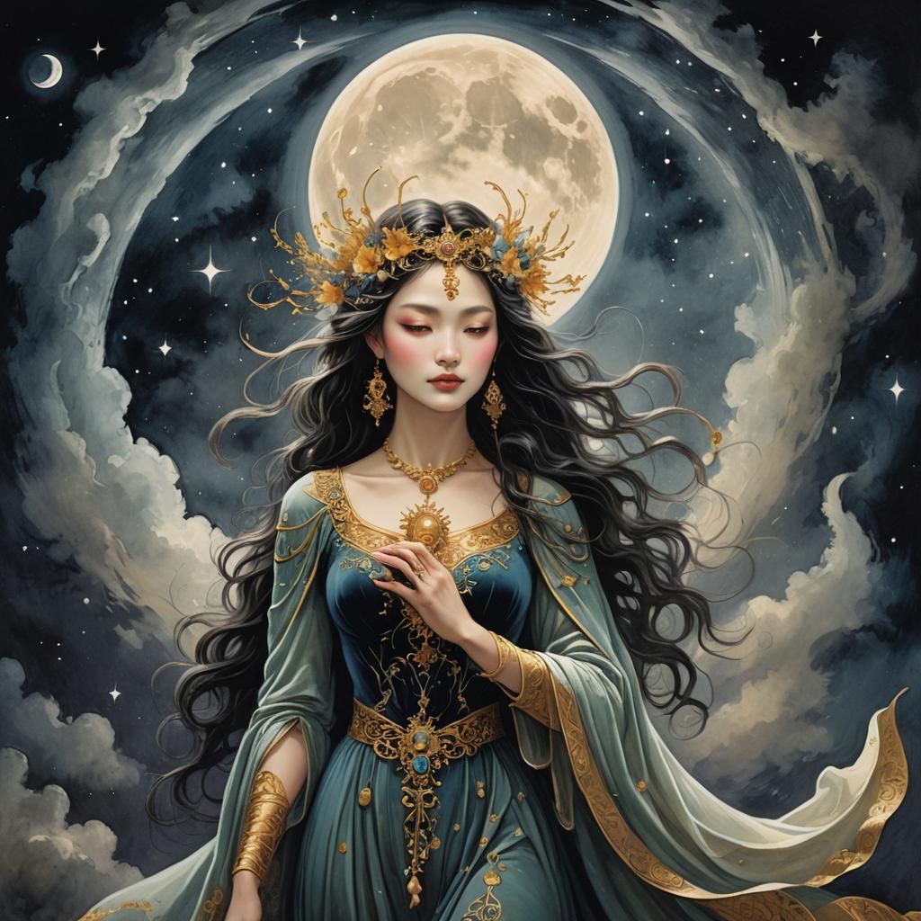 Moon Woman: Celestial Grace in Velvet Night