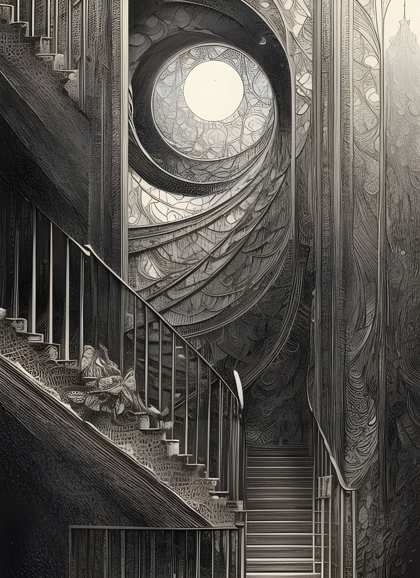 Infinite Staircase in Crosshatch Style