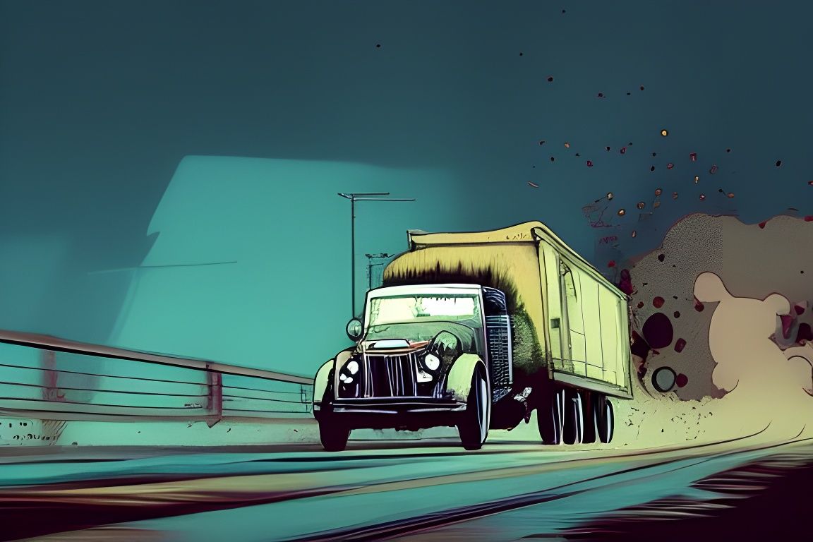 Speeding Truck Illustration in Cel-Shaded Style