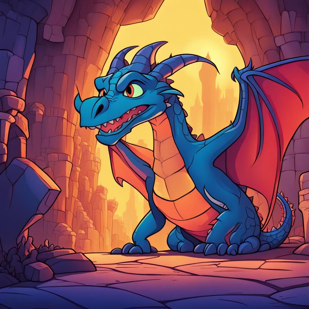 Dragon's Dungeon in Classic Disney Animation Style