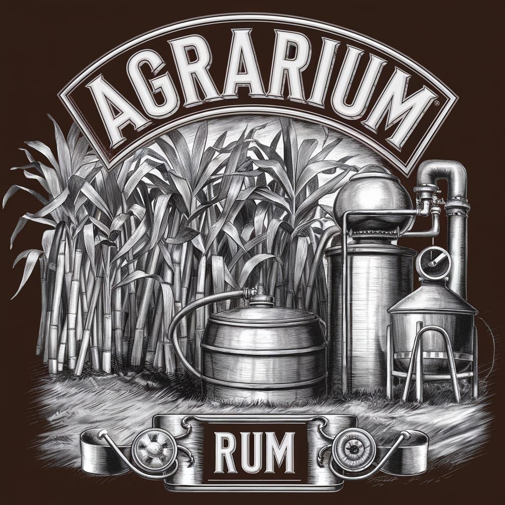 Agrarium Rum Label in Hyperdetailed Charcoal Drawing