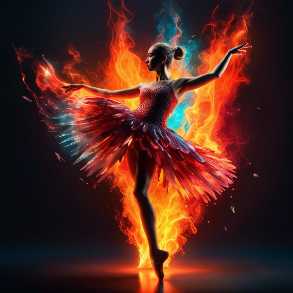 Crystal Ballerina Dancing on Fire: Hyperrealistic Splash Art