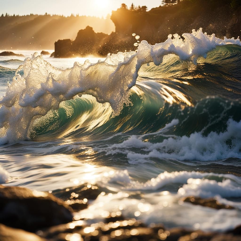 Pacific Ocean Wave Crashing on Shoreline