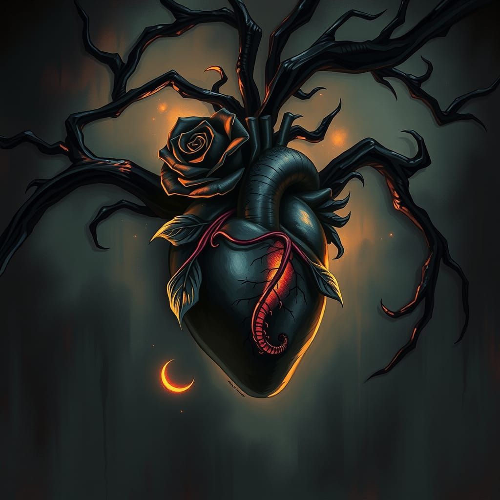 Neon Gothic Rose Heart in Dark Fantasy Style
