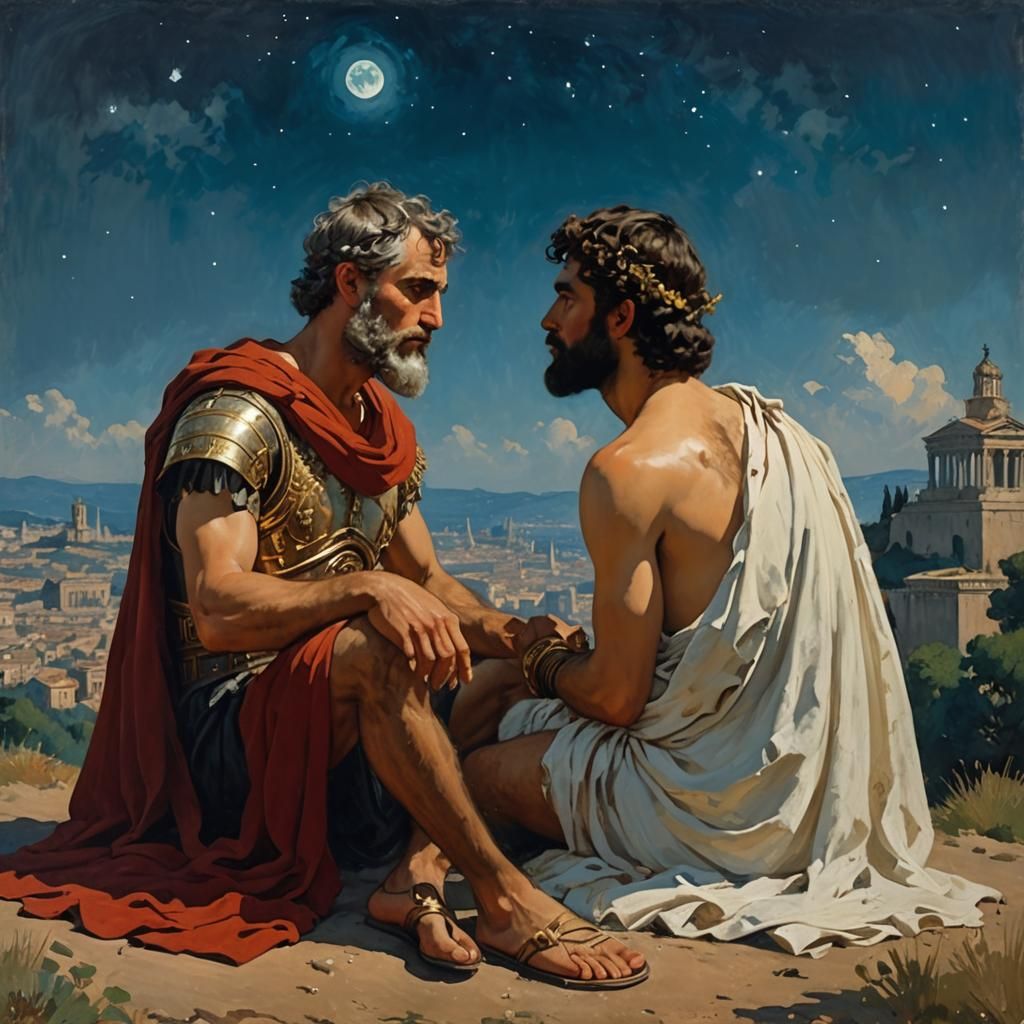 Gay Roman Men Stargazing in Impressionistic Style