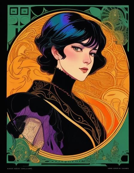 Glowing Orange Fruit in Art Nouveau Style