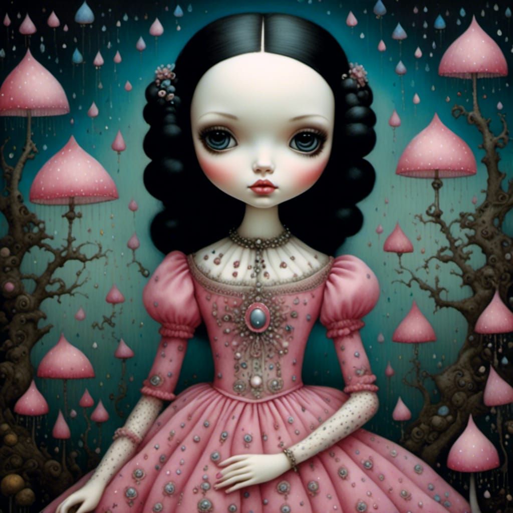 Dark-Haired Doll in Pink Dress, Ceccoli Style