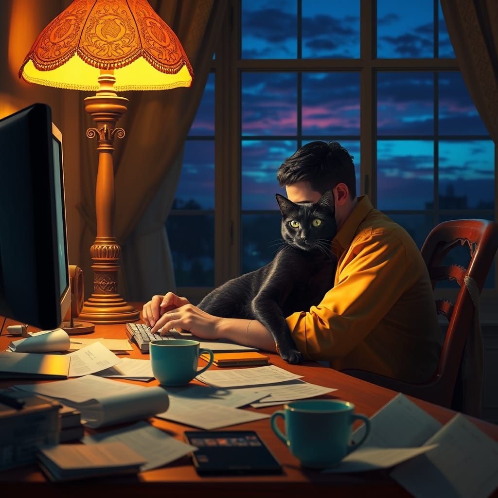 Writer in Cozy Creative Introspection, 8K Concept Art