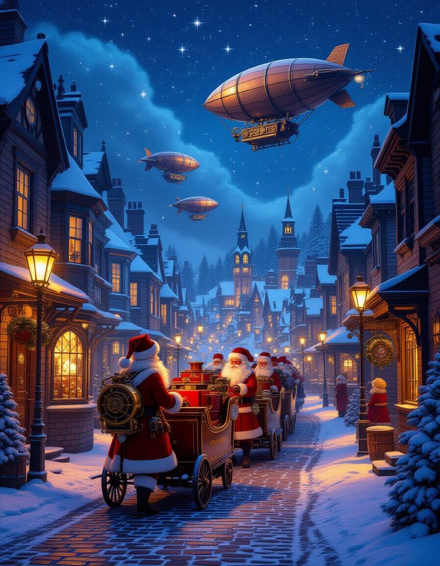 Steampunk Santa Delivers Gifts on Christmas Eve