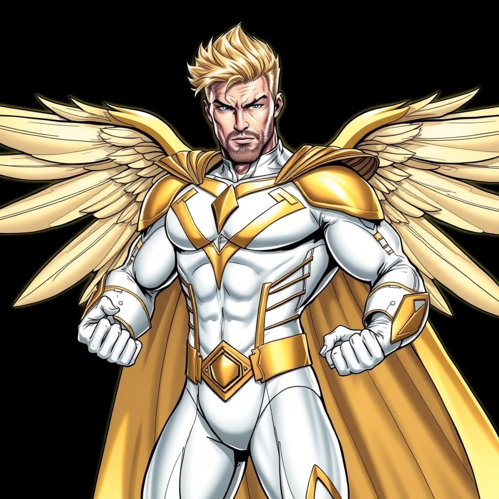 Heroic 90s Comic Book Superhero with Wings