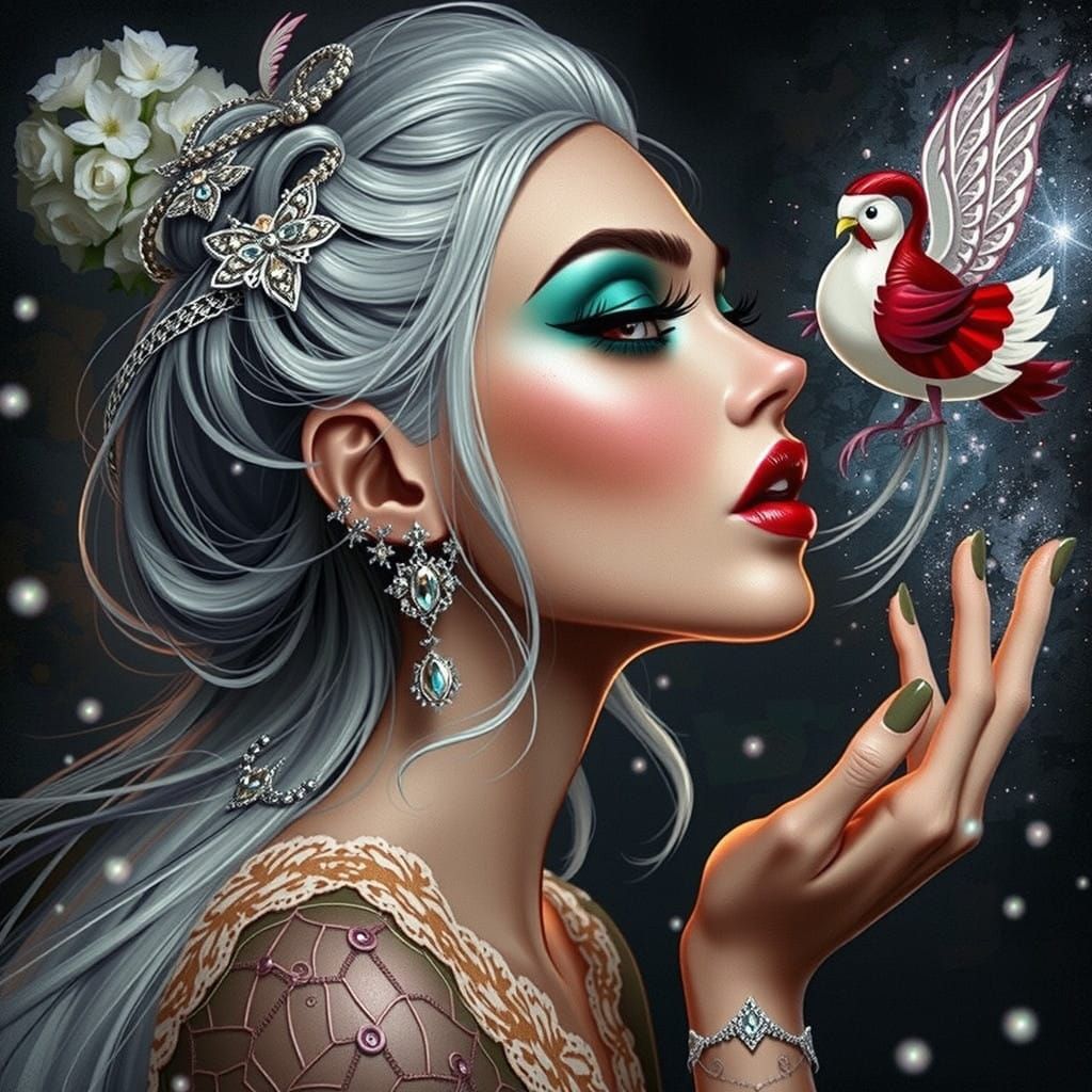 Elegant Whimsy: Regal Woman in Opulent Victorian Gown