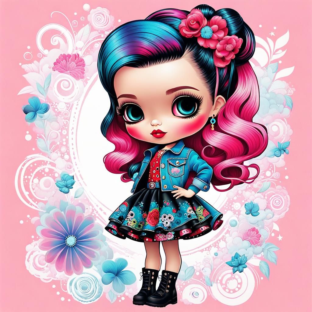 Rockabilly Girl Chibi Illustration