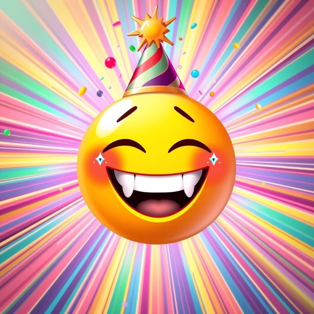 Vibrant Laughing Emoji with Rainbow Burst Background