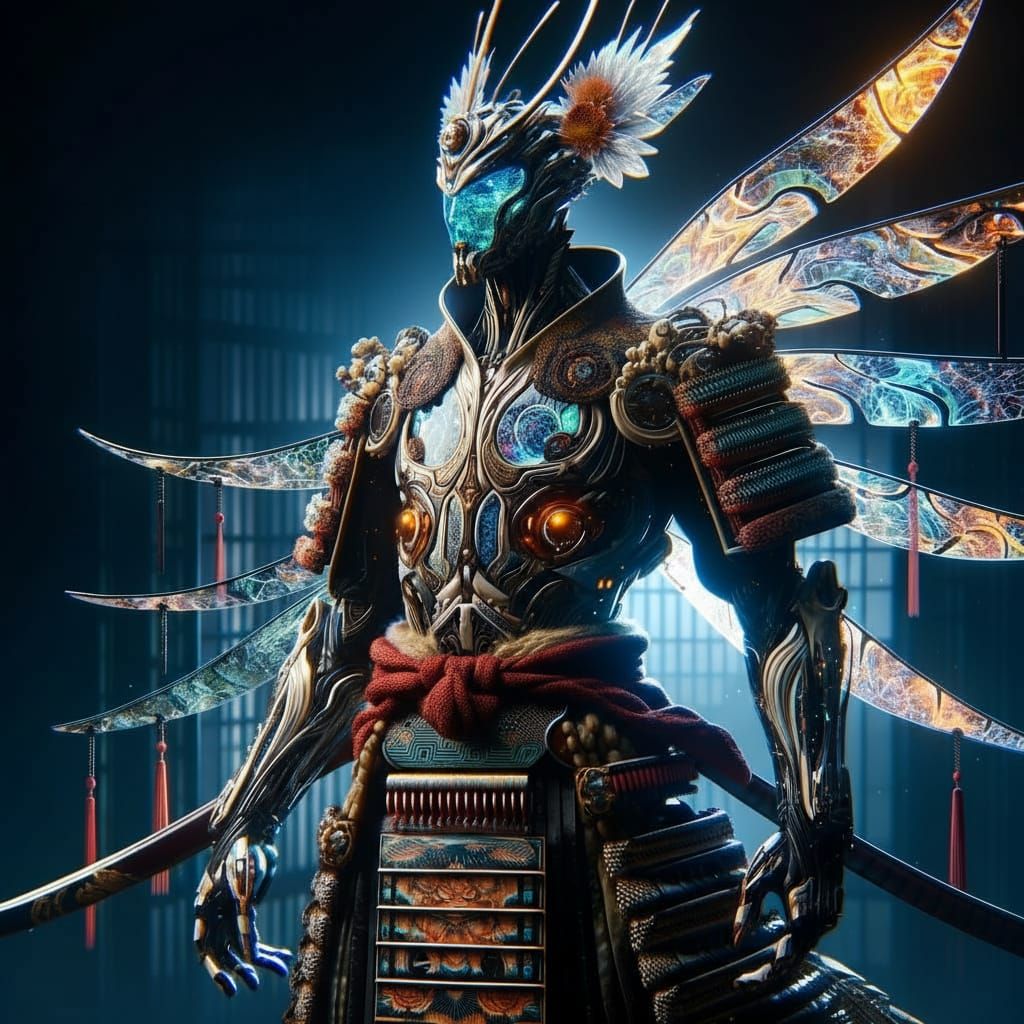 Extraterrestrial Samurai in Cyberpunk Biomechanical Armor