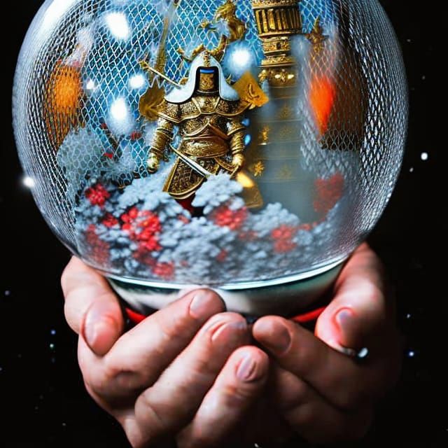 Epic Samurai in Snowglobe World, Inspired by Studio Ghibli