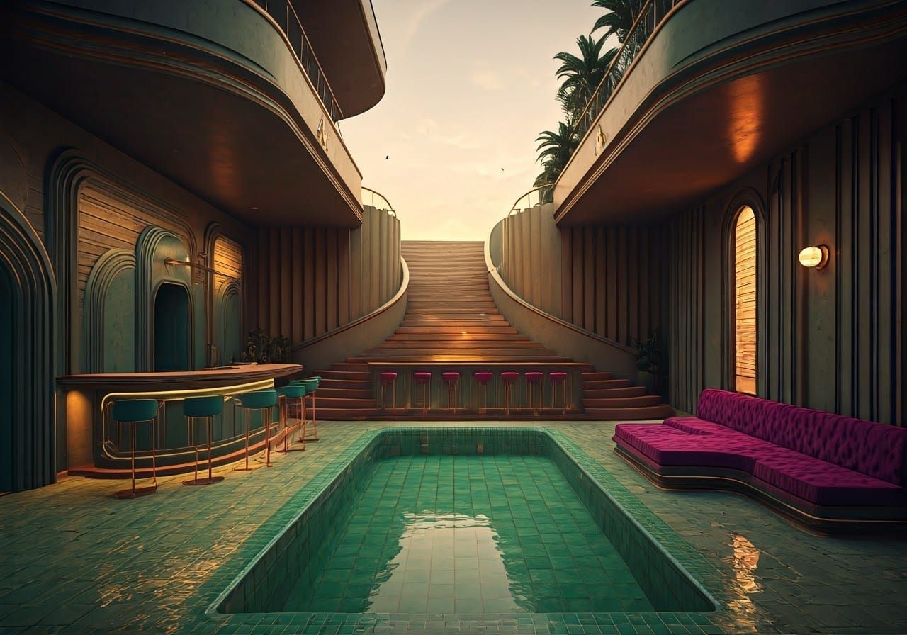 Luxury Art Deco Court with Space Age Pool