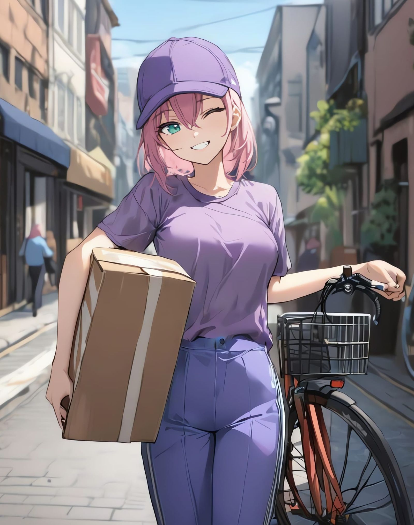 Sassy Young Girl Stands Smiling in Cowboy Pose with Bicycle