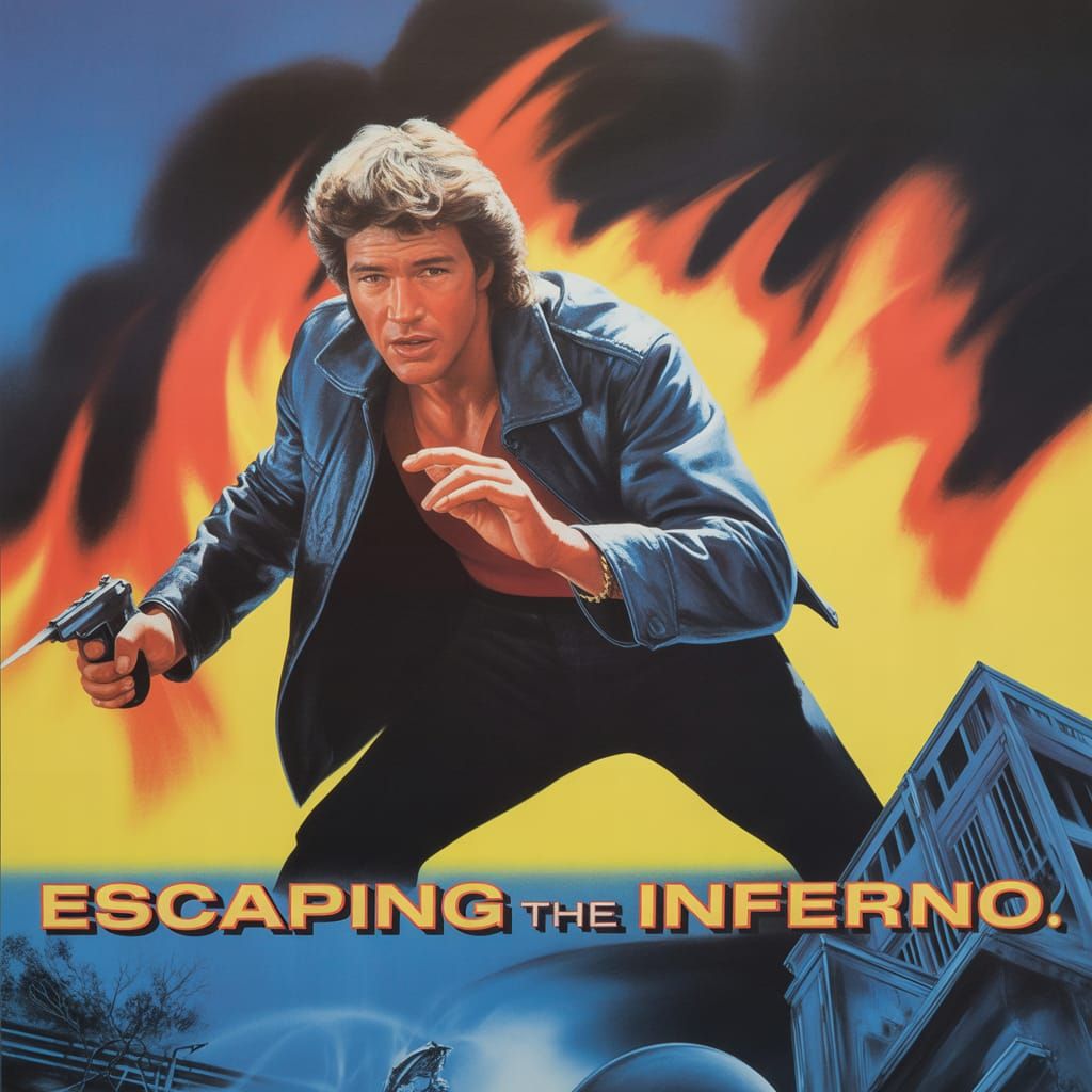 1980s action movie poster. The title is "Escaping the Infern...