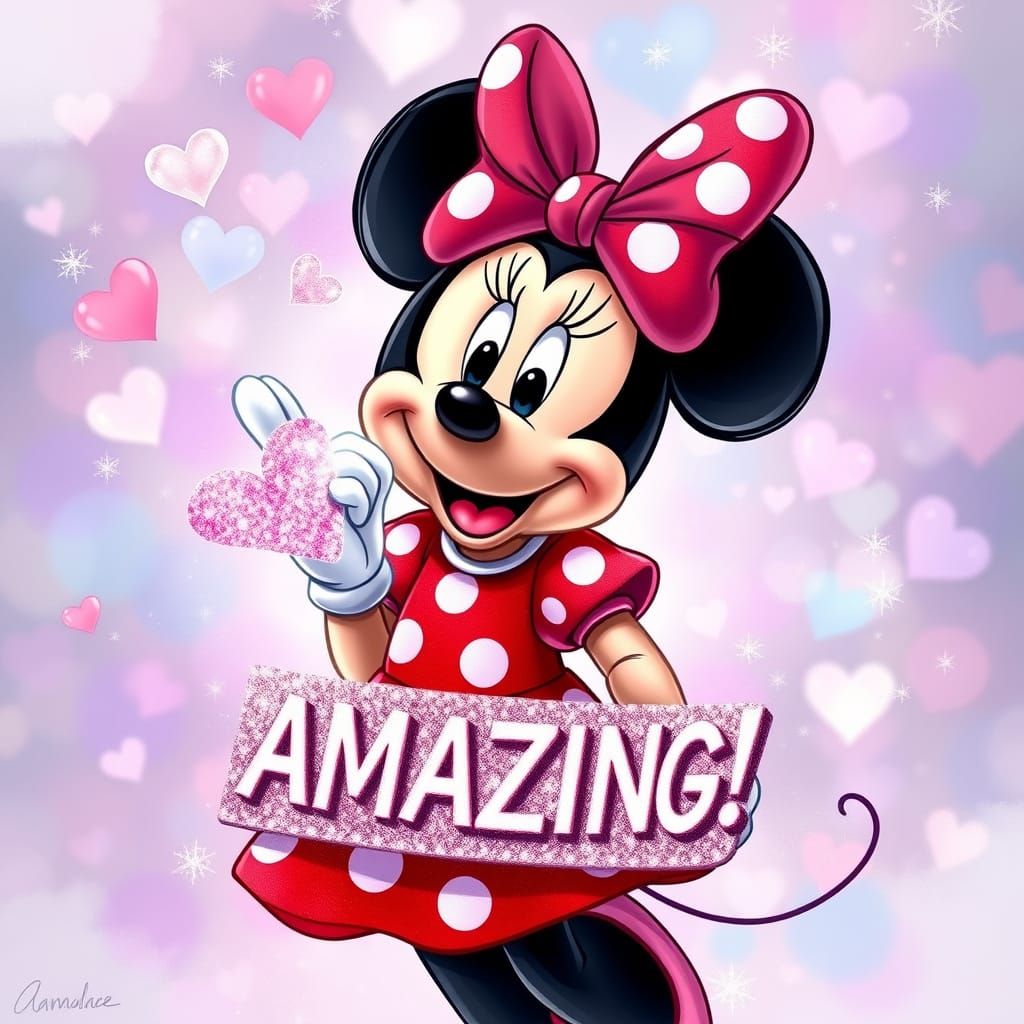 Hyper Realistic HD sketch of the character MINNIE MOUSE, hol...