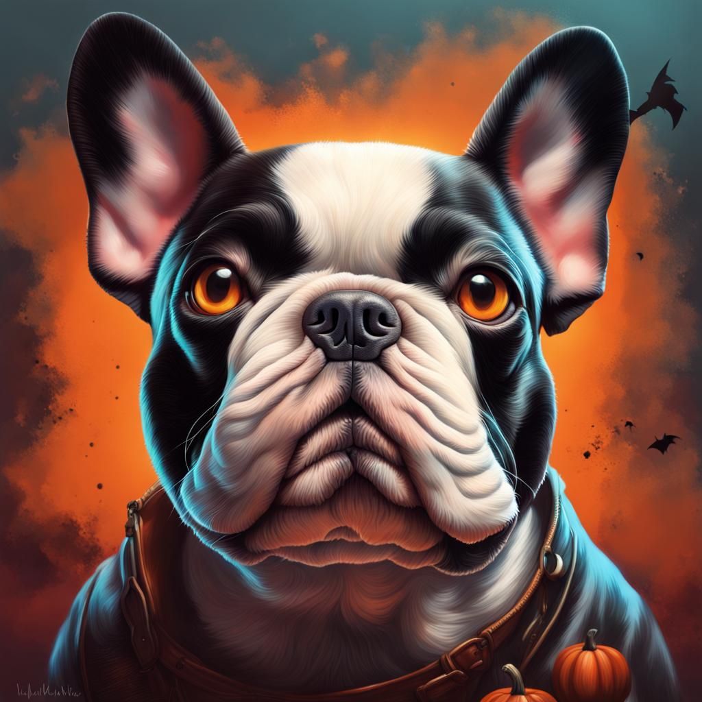 Halloween Mogwai French Bulldog: Hyperrealistic Splash Art