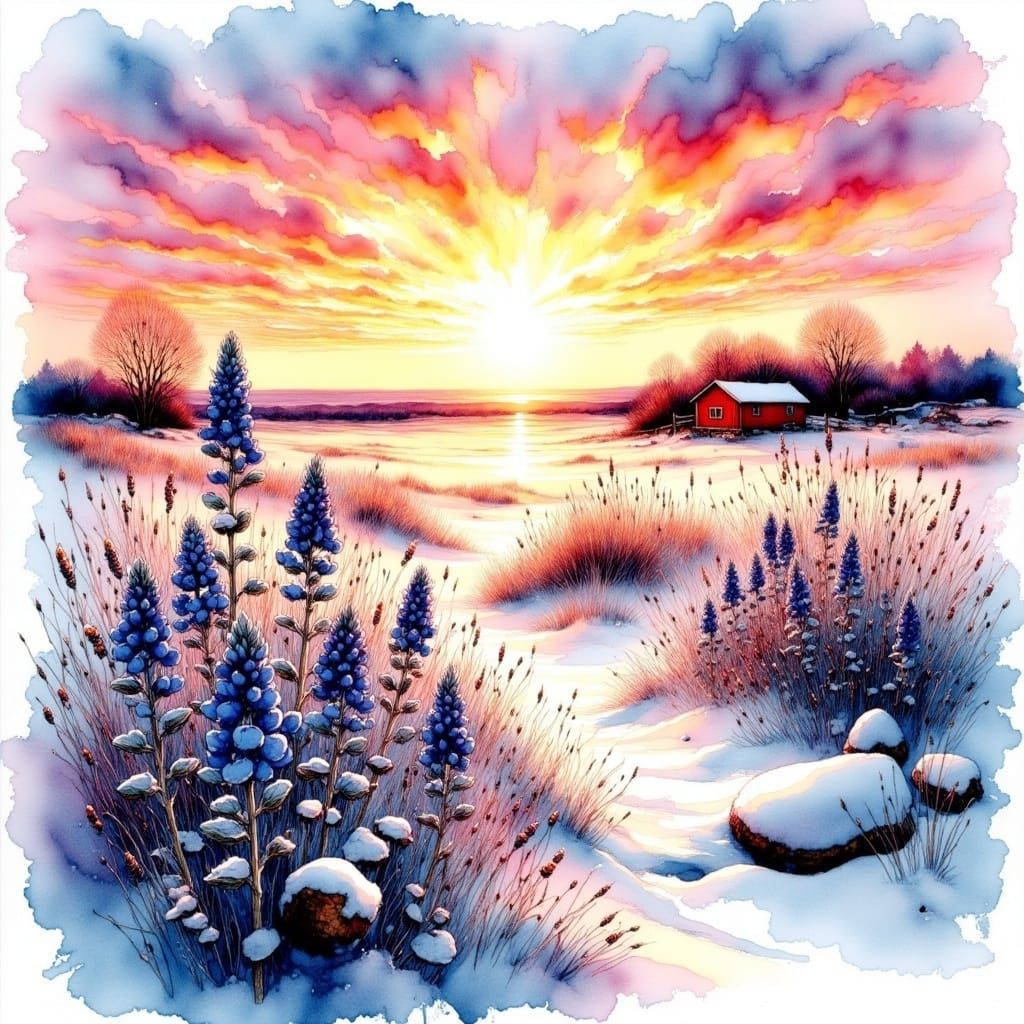 Texas Bluebonnets Bloom in Frosty Morning Light